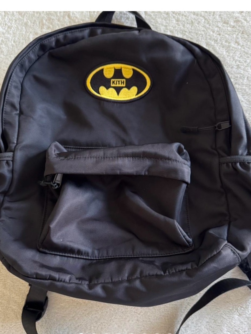 Kith Black Backpack with Yellow Batman Patch
